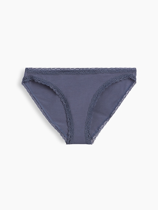 L'image numéro 4 présente Culotte bikini en coton biologique extensible PureDouceur à bordure en dentelle
