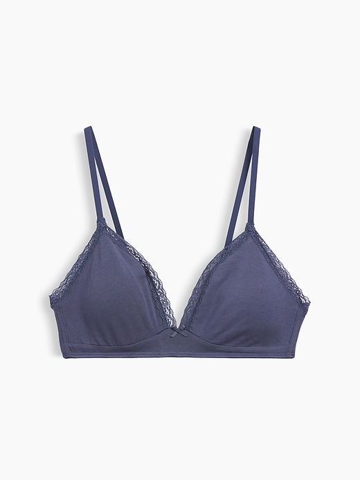 L'image numéro 6 présente Soutien-gorge léger à bonnets triangulaires en coton biologique extensible PureDouceur à bordure en dentelle