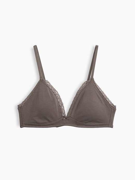 L'image numéro 6 présente Soutien-gorge léger à bonnets triangulaires en coton biologique extensible PureDouceur à bordure en dentelle