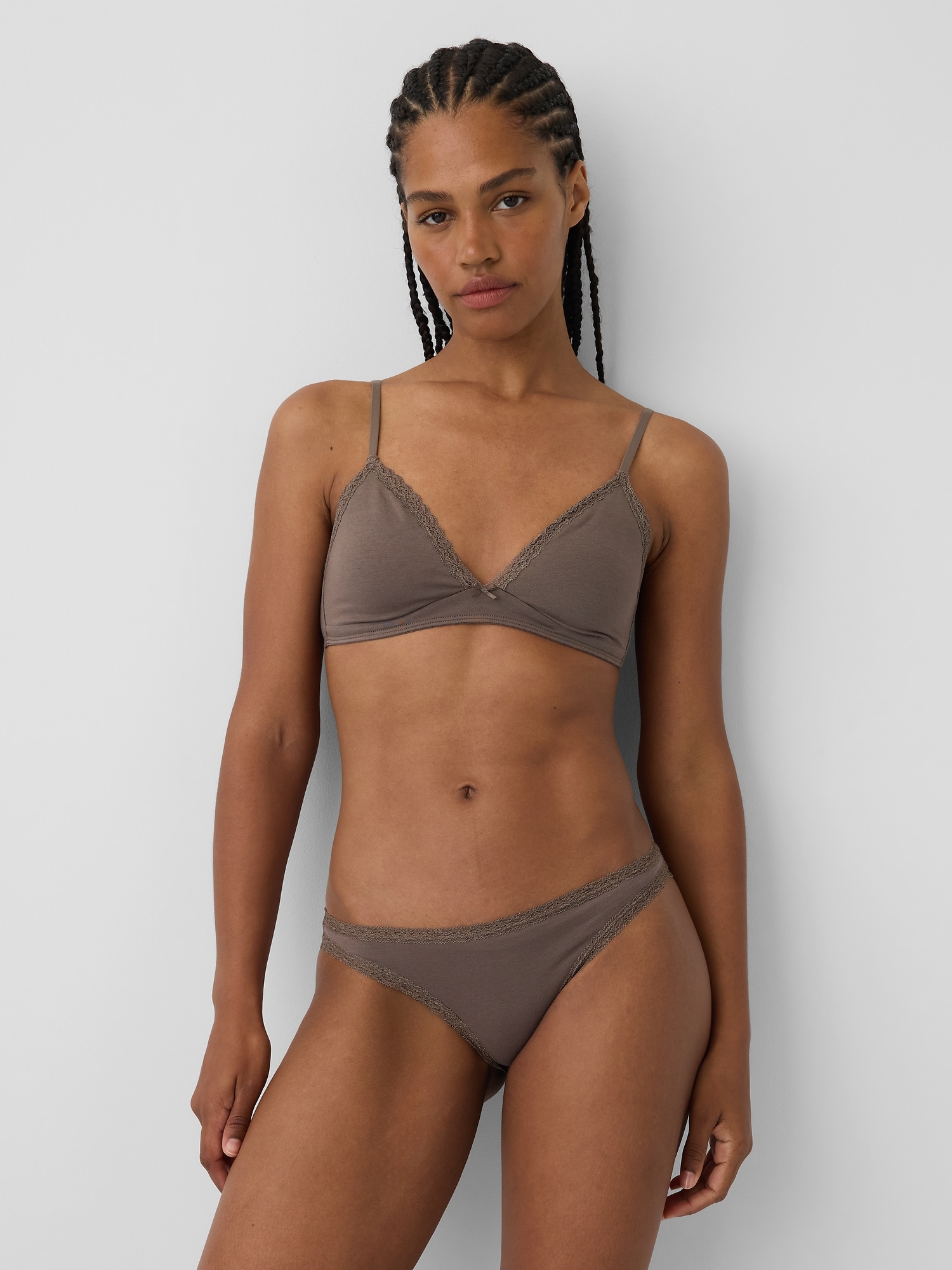 SoftMade Organic Stretch Cotton Lace-Trim Triangle Bralette