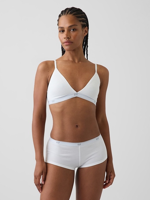 L'image numéro 1 présente Soutien-gorge à bonnets triangulaires en coton biologique extensible PureDouceur à logo