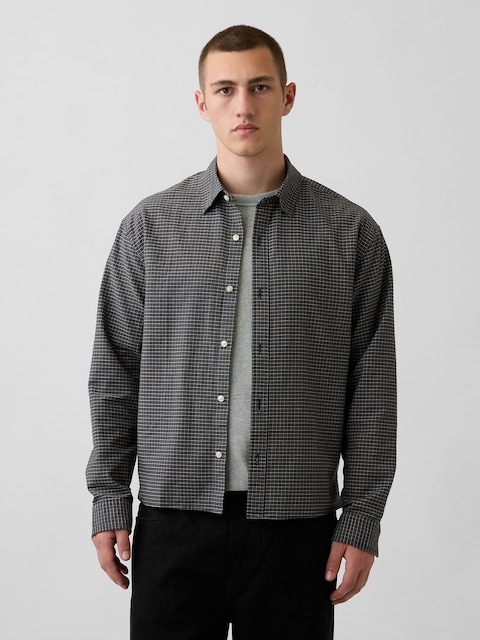 Relaxed Crop Straight-Hem Oxford Shirt