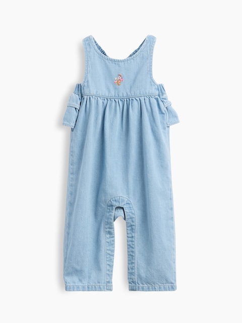 UNE-PIÈCE À VOLANTS ET BRODERIES EN DENIM POUR BÉBÉ