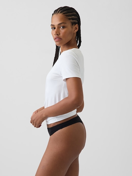 Image number 2 showing, MadeSoft Organic Stretch Cotton Lace-Trim Thong