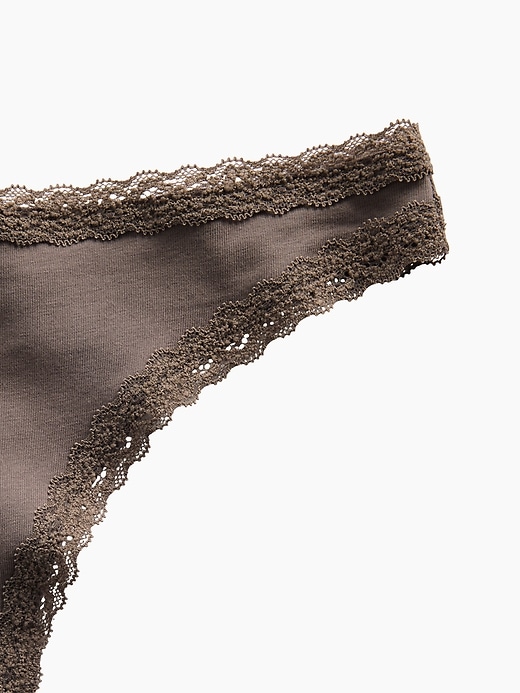 Image number 3 showing, MadeSoft Organic Stretch Cotton Lace-Trim Thong