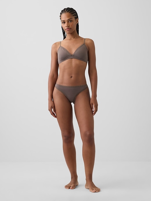 Image number 4 showing, MadeSoft Organic Stretch Cotton Lace-Trim Thong