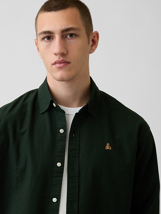 L'image numéro 4 présente Chemise oxford courte décontractée à ourlet droit