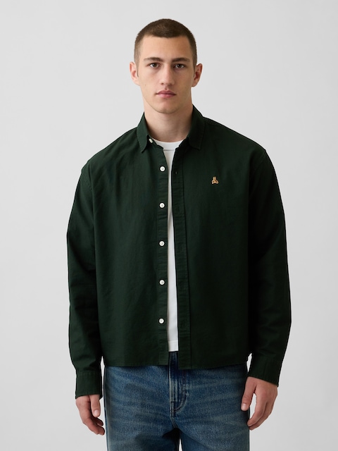 Relaxed Crop Straight-Hem Oxford Shirt
