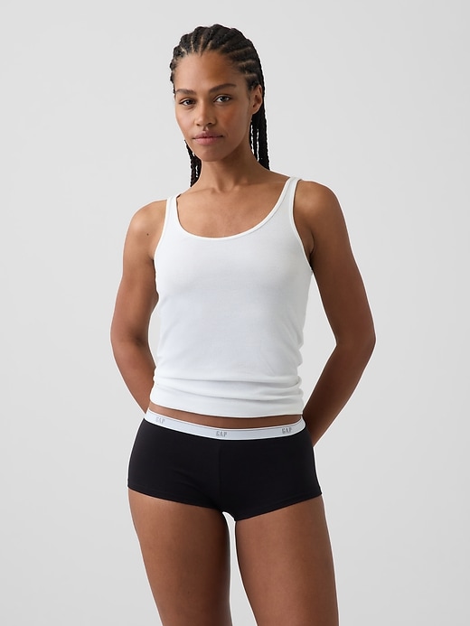 L'image numéro 1 présente Short court en coton biologique extensible PureDouceur à logo
