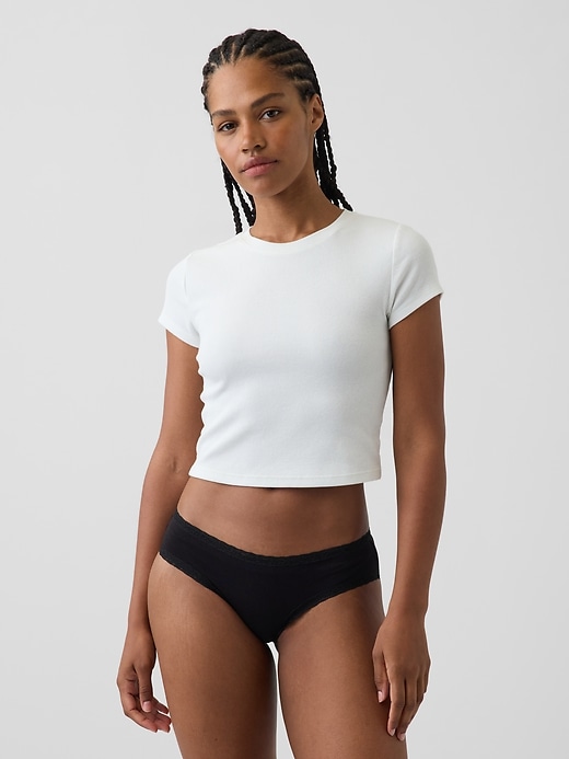 Image number 1 showing, MadeSoft Organic Stretch Cotton Lace-Trim Cheeky Hipster