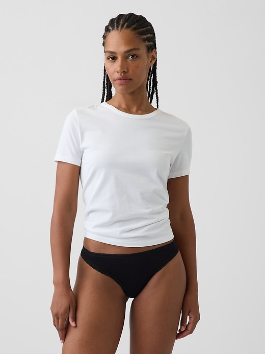 Image number 1 showing, MadeSoft Organic Stretch Cotton Lace-Trim Thong