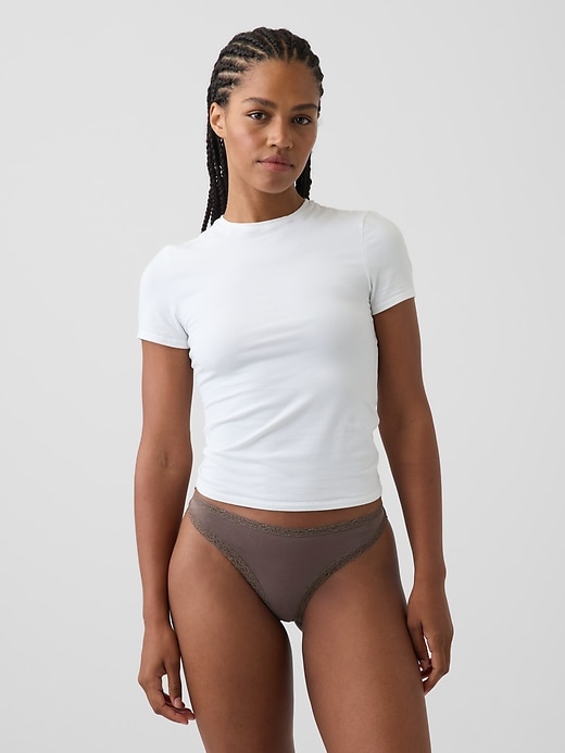 Image number 1 showing, MadeSoft Organic Stretch Cotton Lace-Trim Thong