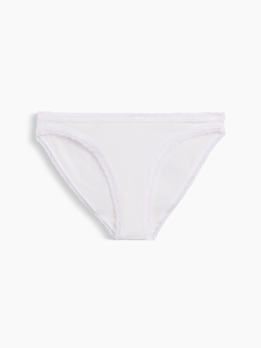L'image numéro 4 présente Culotte bikini en coton biologique extensible PureDouceur à bordure en dentelle