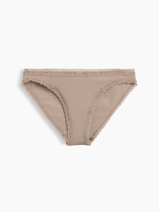 L'image numéro 4 présente Culotte bikini en coton biologique extensible PureDouceur à bordure en dentelle