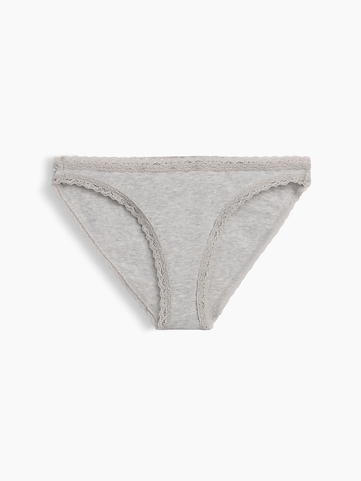 L'image numéro 4 présente Culotte bikini en coton biologique extensible PureDouceur à bordure en dentelle