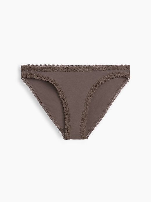 L'image numéro 4 présente Culotte bikini en coton biologique extensible PureDouceur à bordure en dentelle