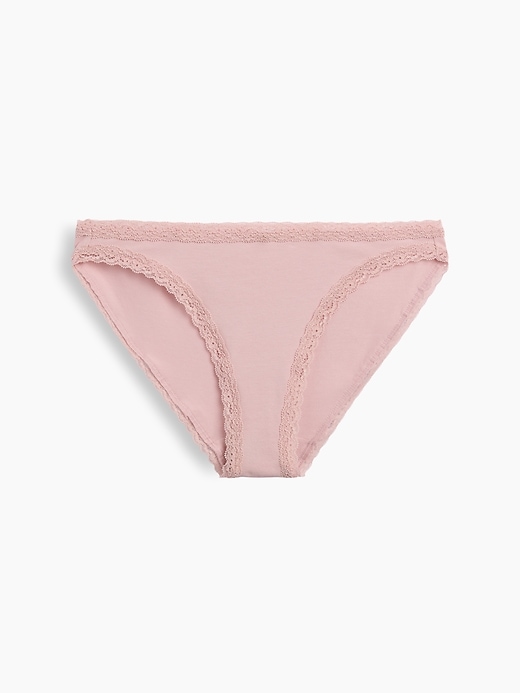 L'image numéro 4 présente Culotte bikini en coton biologique extensible PureDouceur à bordure en dentelle