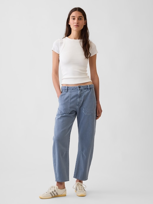 Image number 1 showing, Mid Rise Barrel Utility Ankle Pants