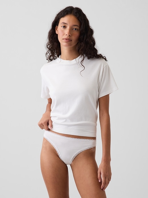 Image number 1 showing, MadeSoft Organic Stretch Cotton Lace-Trim Thong