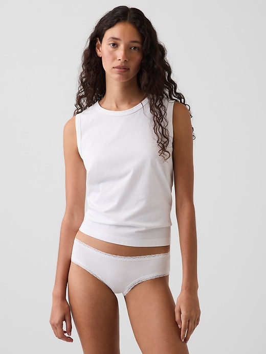 Image number 1 showing, MadeSoft Organic Stretch Cotton Lace-Trim Cheeky Hipster