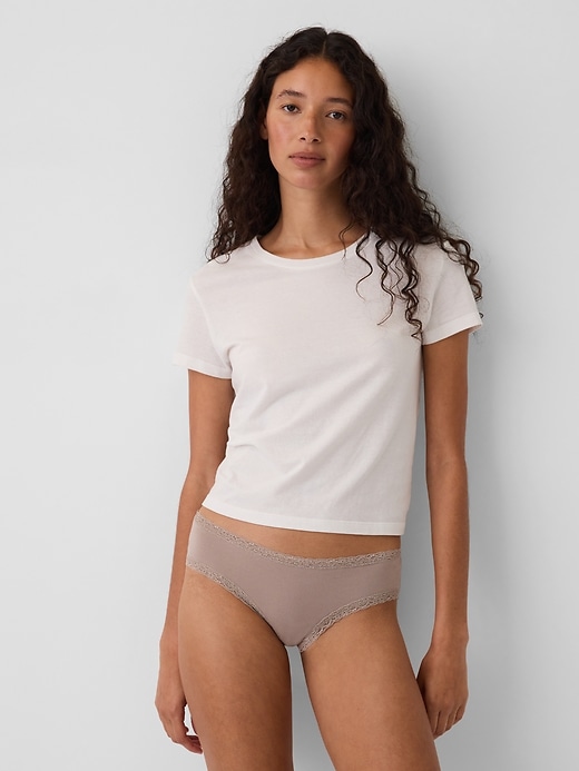 Image number 1 showing, MadeSoft Organic Stretch Cotton Lace-Trim Cheeky Hipster