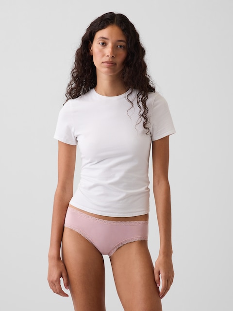 SoftMade Organic Stretch Cotton Lace-Trim Cheeky Hipster