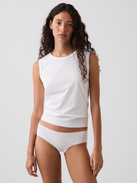 SoftMade Organic Stretch Cotton Lace-Trim Cheeky Hipster