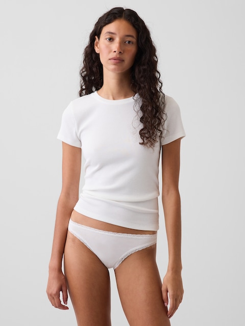SoftMade Organic Stretch Cotton Lace-Trim Bikini