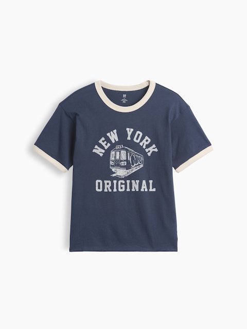 T-SHIRT DÉCONTRACTÉ À BORDS CONTRASTANTS ET À IMPRIMÉ « NEW YORK » POUR ENFANT