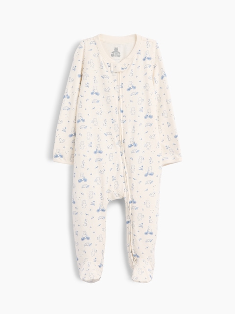 UNE-PIÈCE À PIEDS EN COTON BIOLOGIQUE PREMIERS ESSENTIELS POUR BÉBÉ