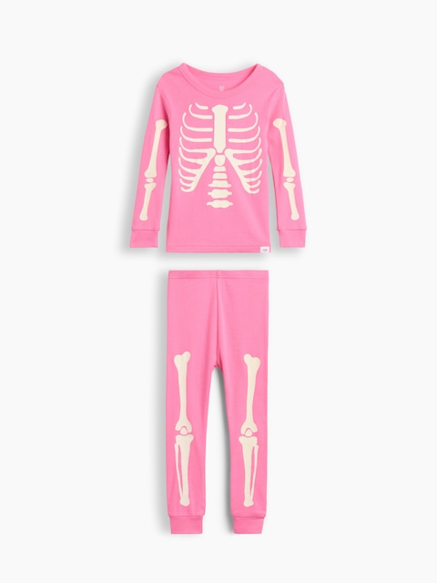 Baby & Toddler Organic Brushed Cotton Glow-In-The-Dark Skeleton PJ Set
