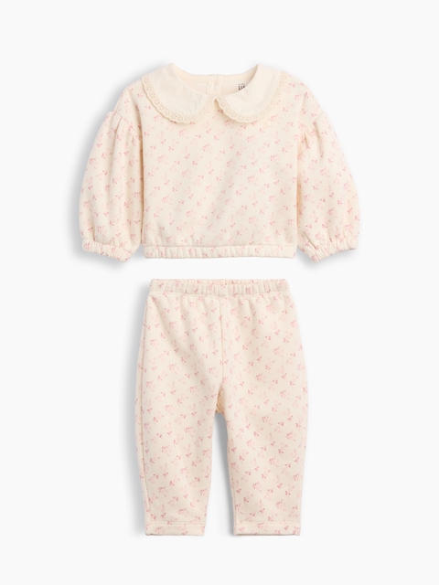 ENSEMBLE EN COTON OUATÉ VINTAGEDOUX À COL EN DENTELLE POUR BÉBÉ