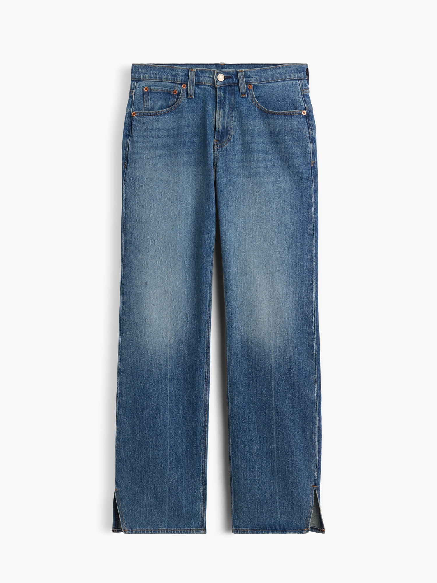 Mid Rise Split-Hem Relaxed Straight Jeans