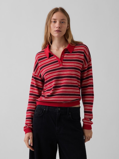 100% Cotton Relaxed Polo Sweater