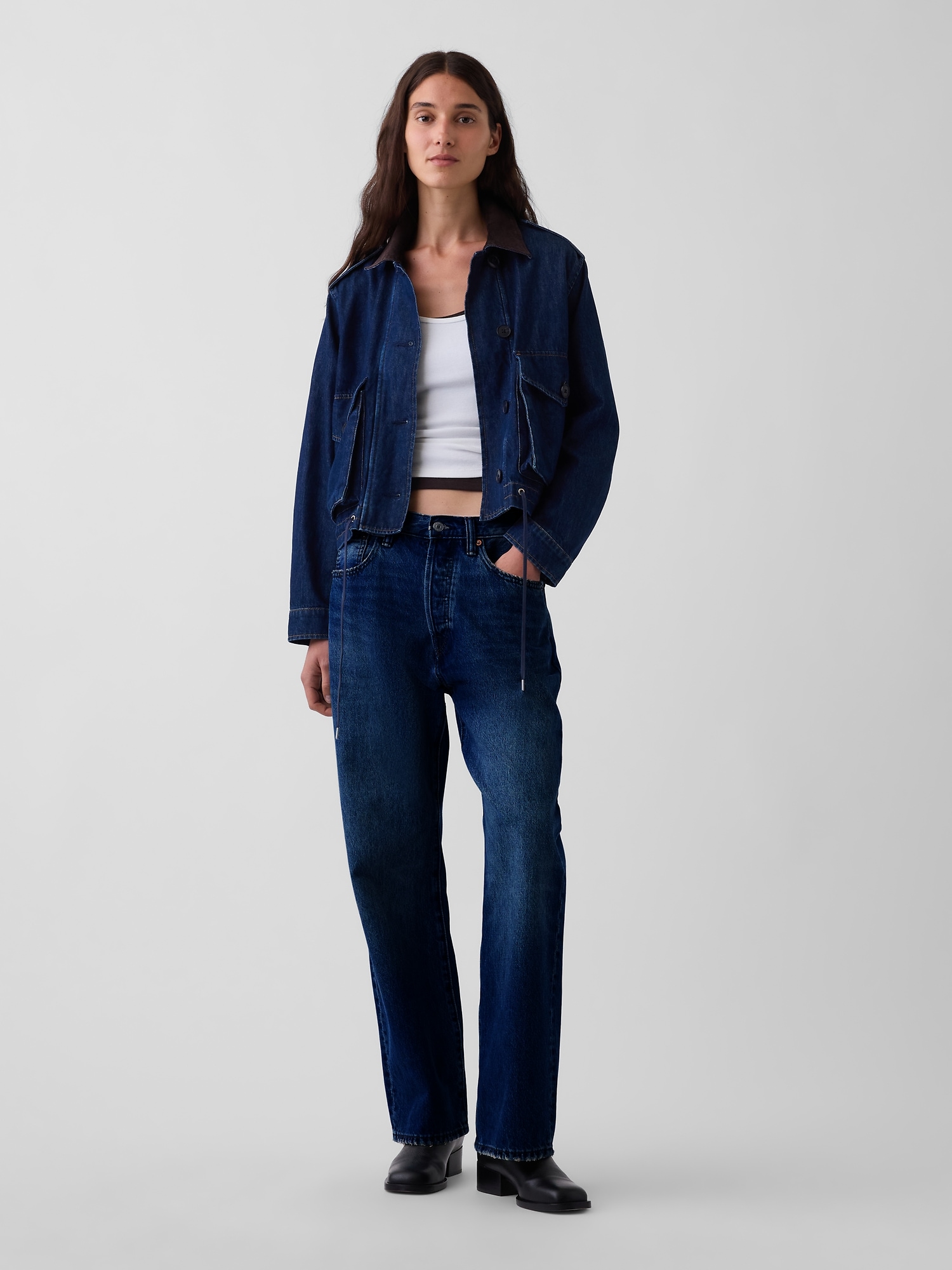 Corduroy-Collar Relaxed Denim Jacket