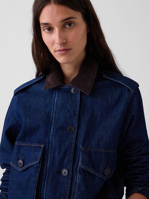 L'image numéro 4 présente Veste décontractée en denim à col en velours côtelé
