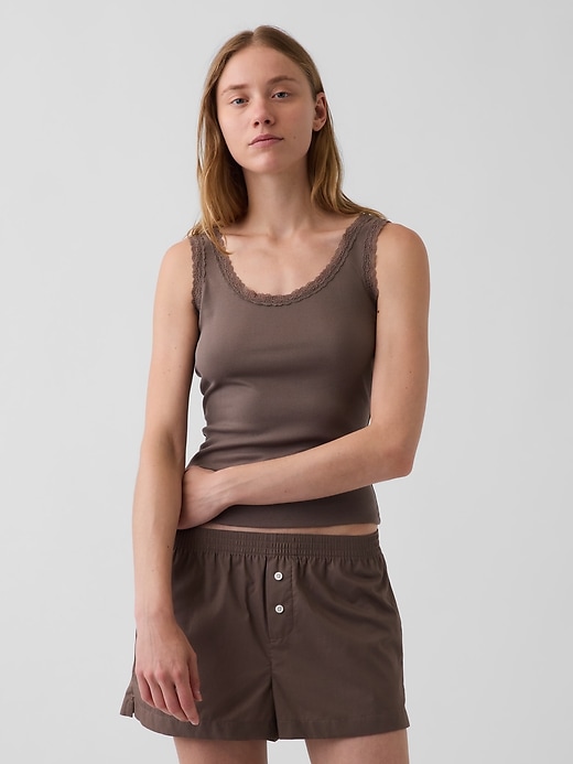 Image number 1 showing, Mini Rib Lace-Trim PJ Tank Top