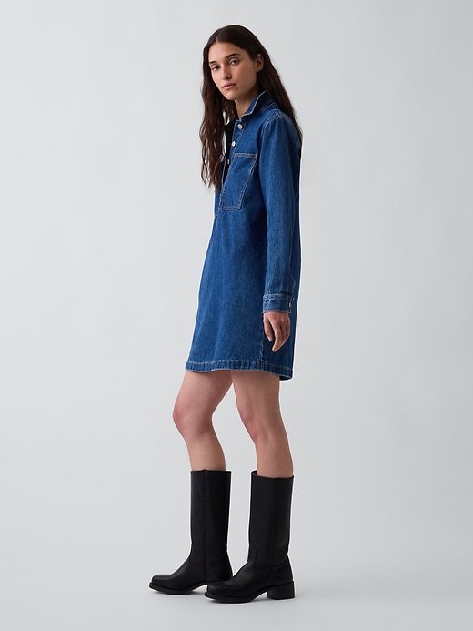 L'image numéro 3 présente Robe droite courte en denim