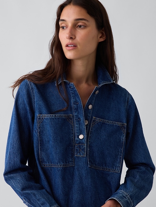 L'image numéro 4 présente Robe droite courte en denim