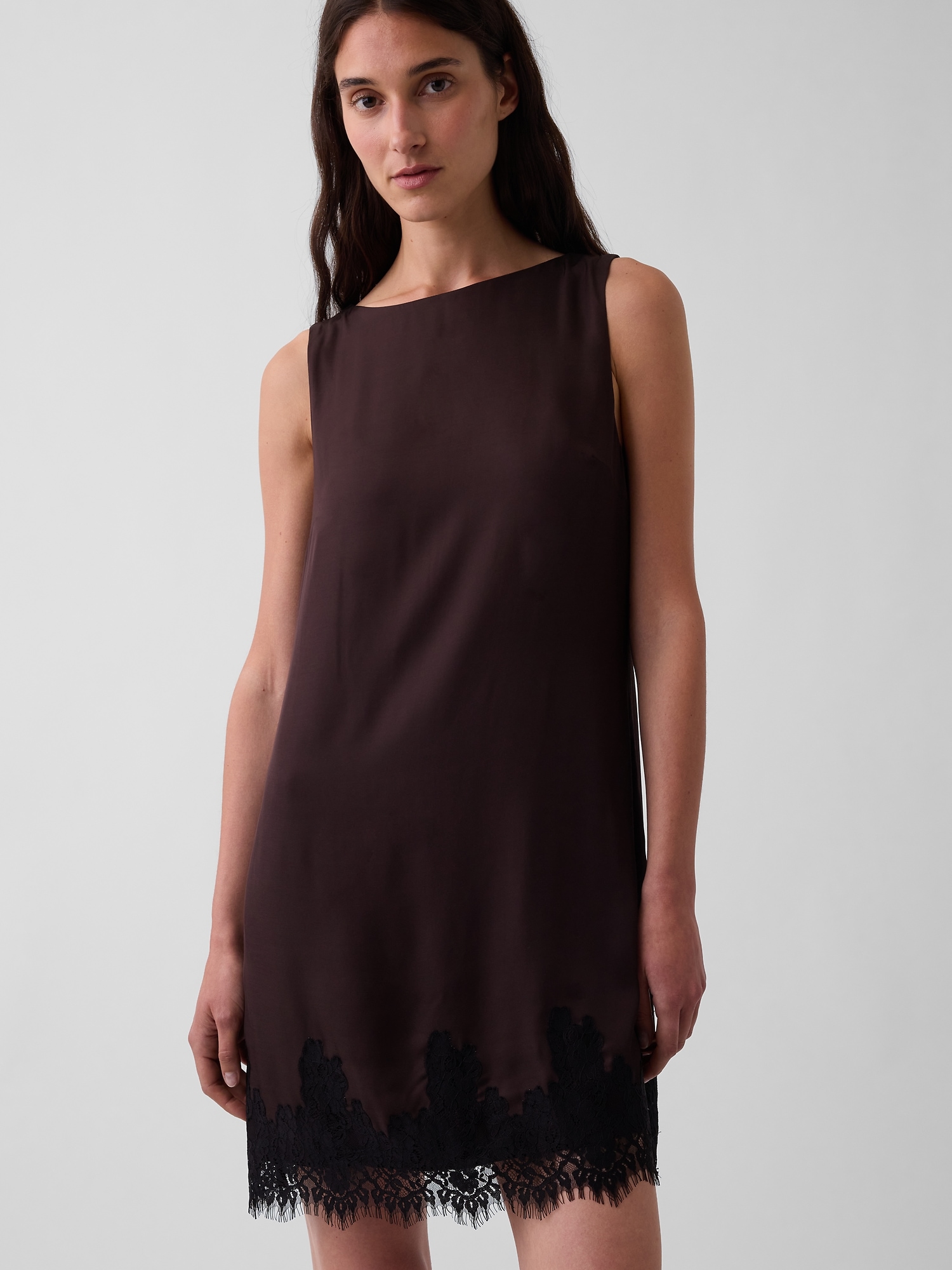 Lace-Hem Mini Shift Dress