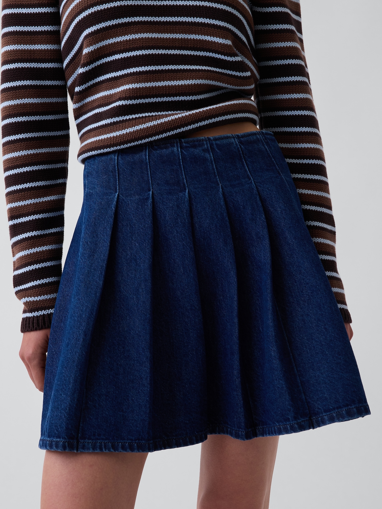 Denim Pleated Mini Skirt