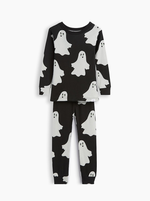 PYJAMA EN COTON BIOLOGIQUE BROSSÉ À MOTIF DE FANTÔMES POUR BÉBÉ ET TOUT-PETIT