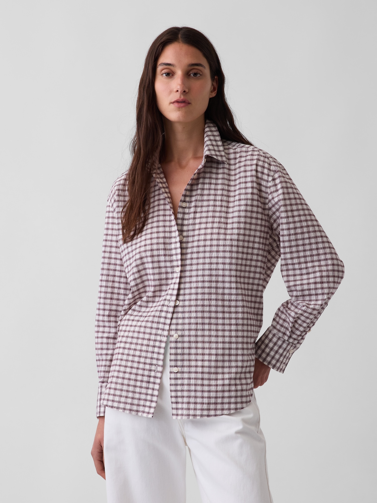 Seersucker Plaid Oversized Shirt