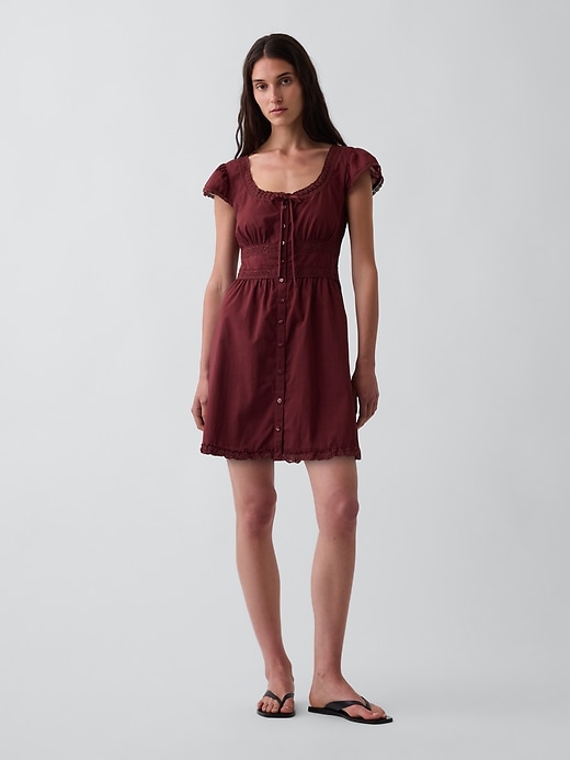 Image number 1 showing, Scoop Neck Lace-Trim Mini Dress