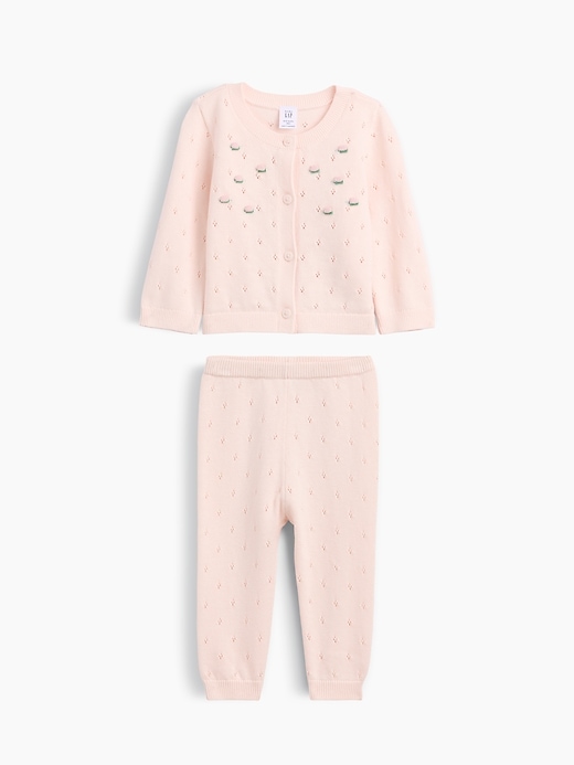 Image number 1 showing, Baby Embroidered Pointelle Sweater Set