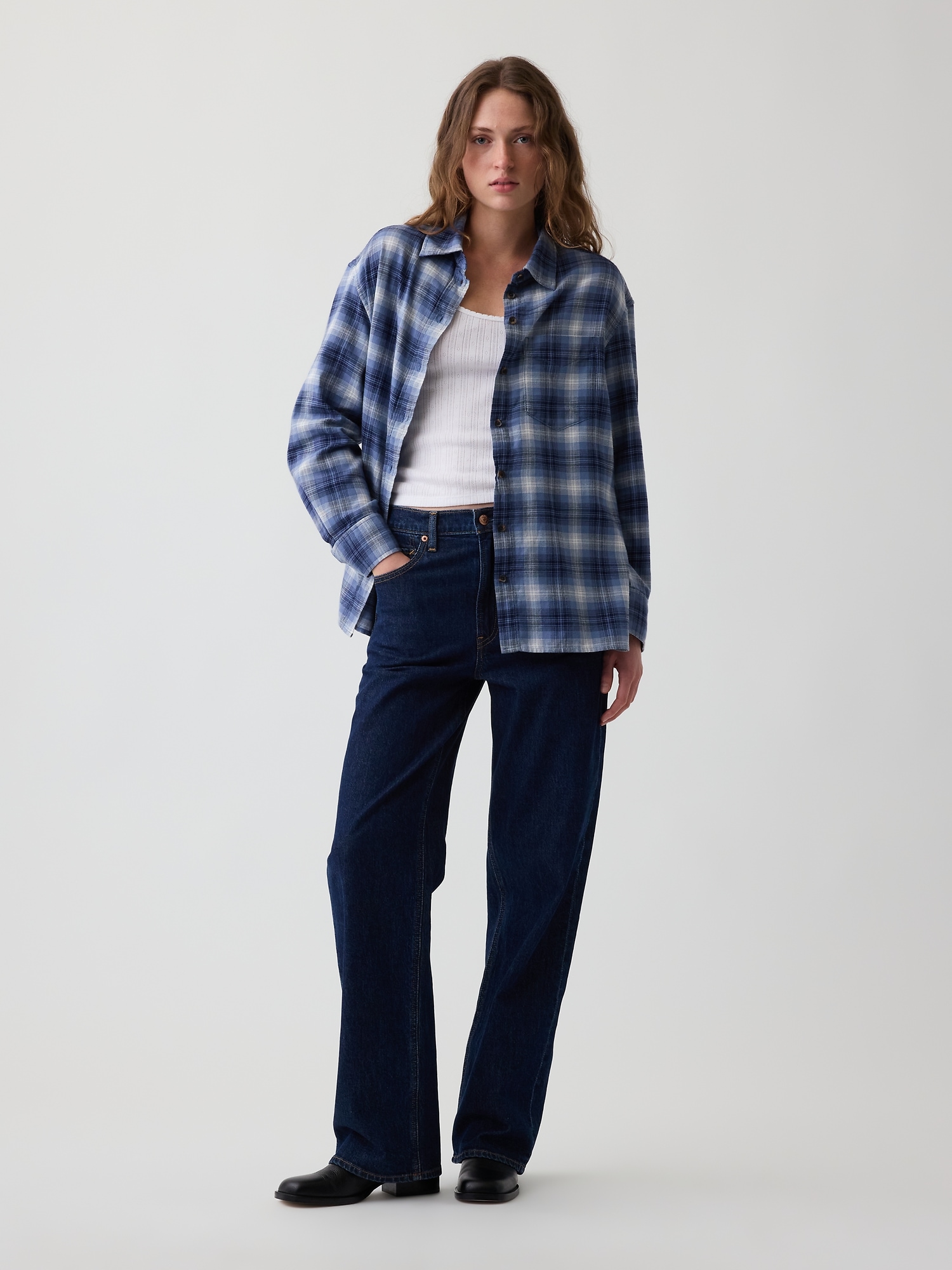 Oversized Straight-Hem Flannel Shirt