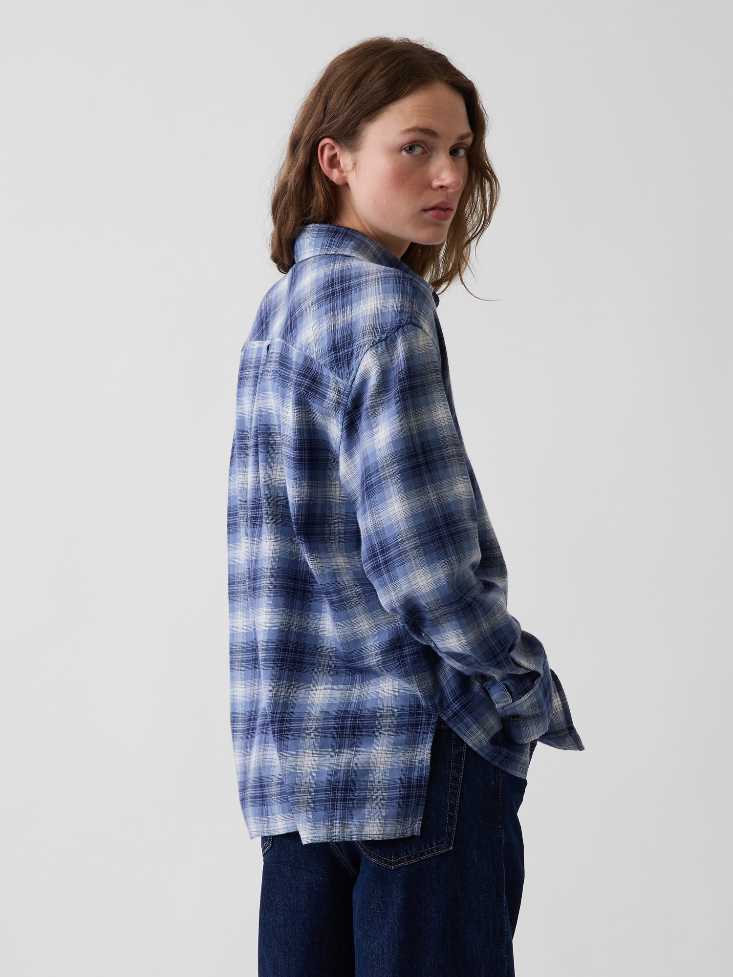 Oversized Straight-Hem Flannel Shirt