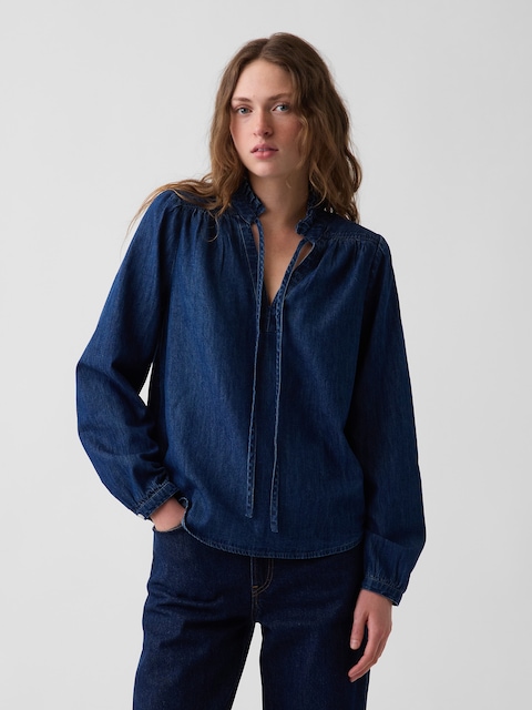 CHEMISIER À ENFILER EN DENIM À COL ÉCHARPE