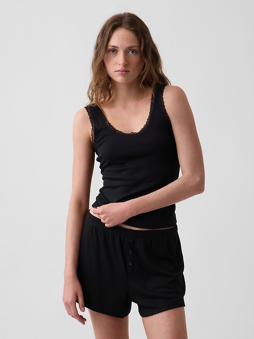 Image number 1 showing, Mini Rib Lace-Trim PJ Tank Top