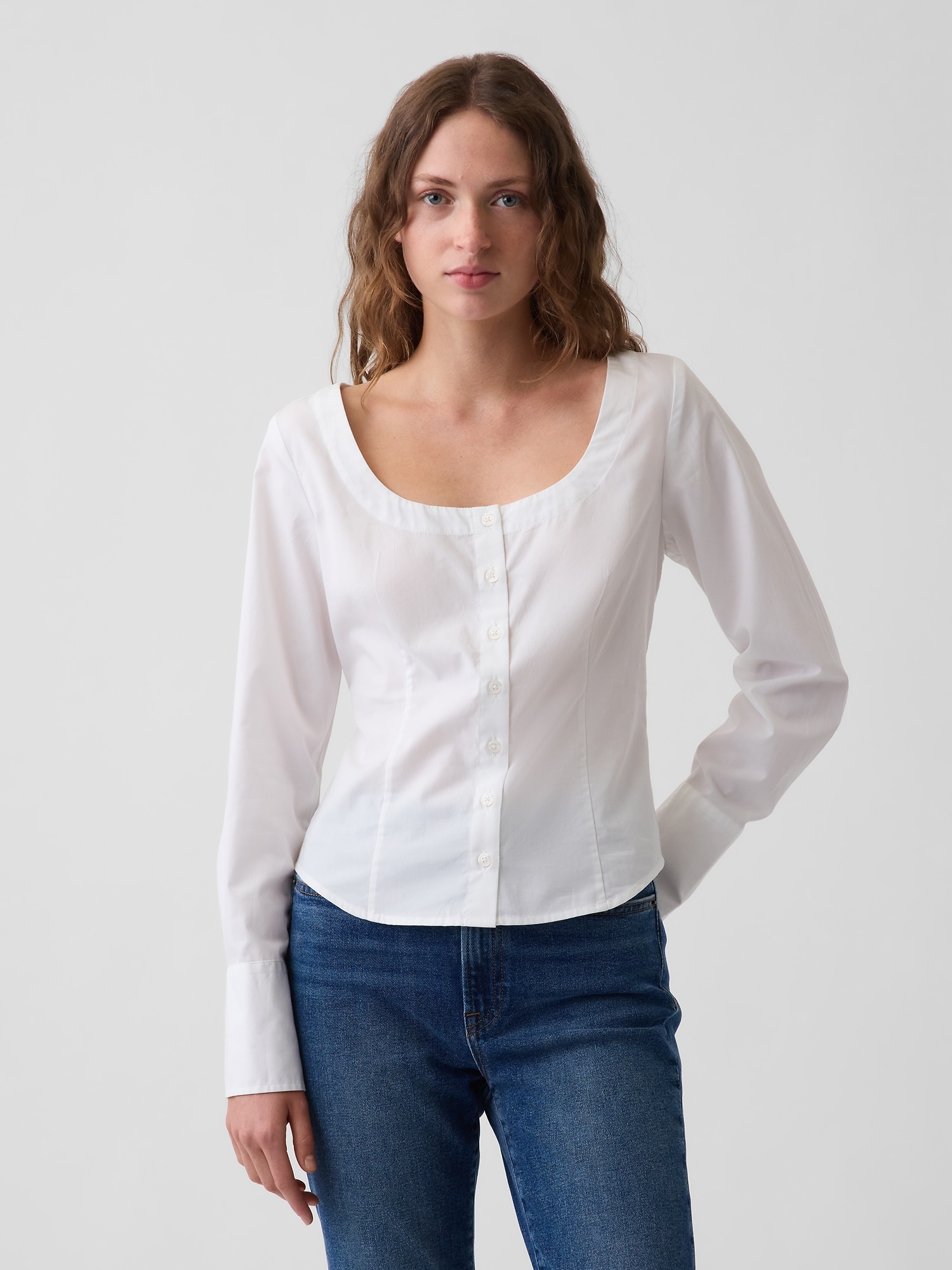 Organic Cotton Poplin Scoop Neck Top